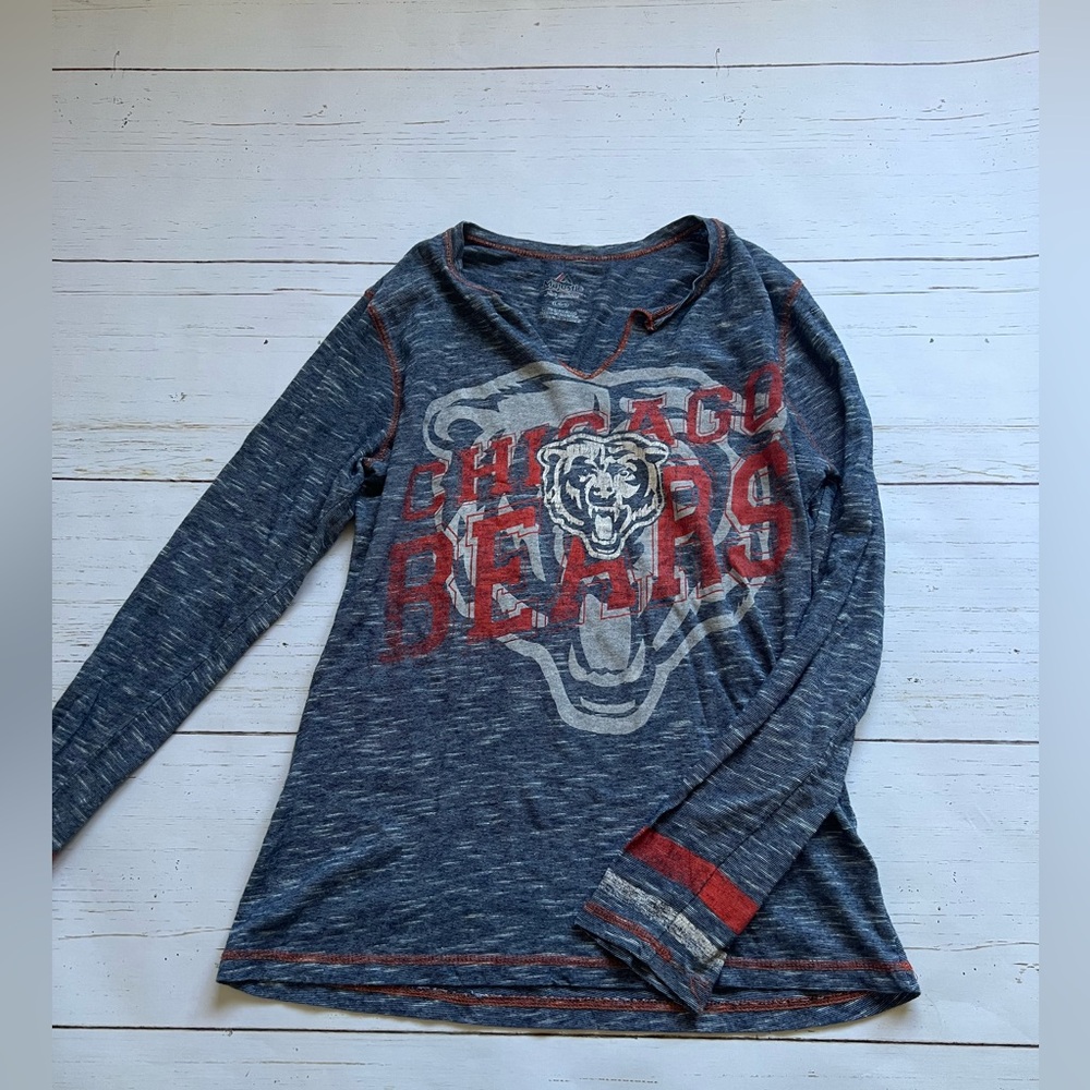 Majestic Long Sleeve Women's Chicago Bears V Neck Tee Size L Shirt NFL Logo
